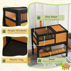 Wooden Tortoise House, with Shelter, Run, Shelf, Lamp Holder, Tray, Yellow — view 9