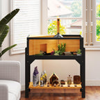 Wooden Tortoise House with Storage Shelf, Clear Observation Windows, Lamp Holder, Openable Top, Built-in Tray, Yellow — view 11