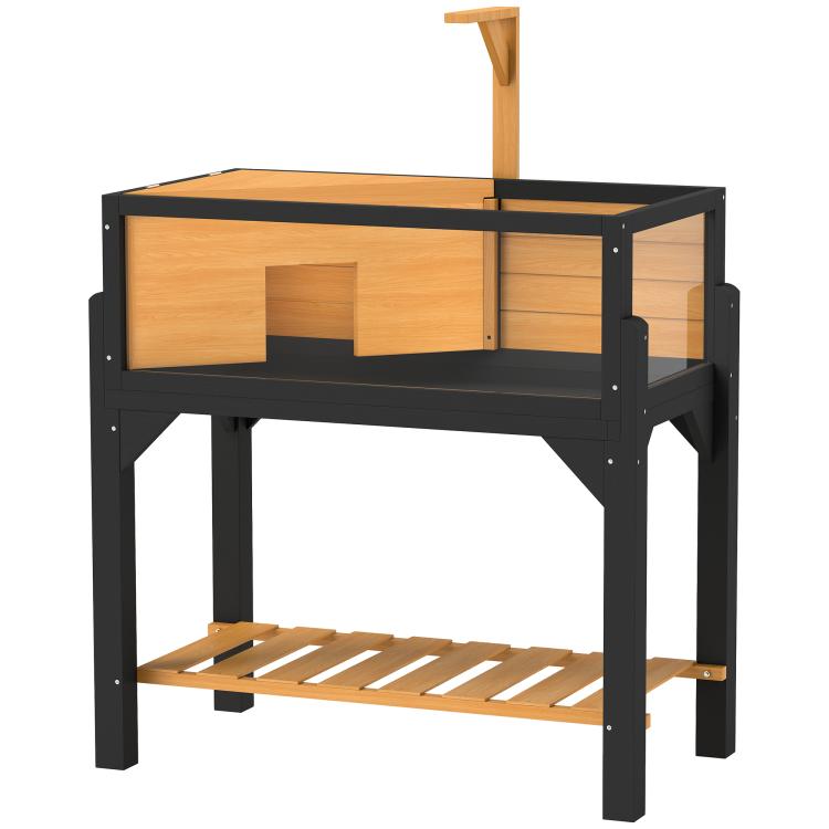 Wooden Tortoise House with Storage Shelf, Clear Observation Windows, Lamp Holder, Openable Top, Built-in Tray, Yellow — view 12