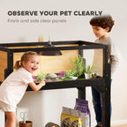 Wooden Tortoise House with Storage Shelf, Clear Observation Windows, Lamp Holder, Openable Top, Built-in Tray, Yellow — view 7