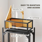 Wooden Tortoise House with Storage Shelf, Clear Observation Windows, Lamp Holder, Openable Top, Built-in Tray, Yellow — view 10