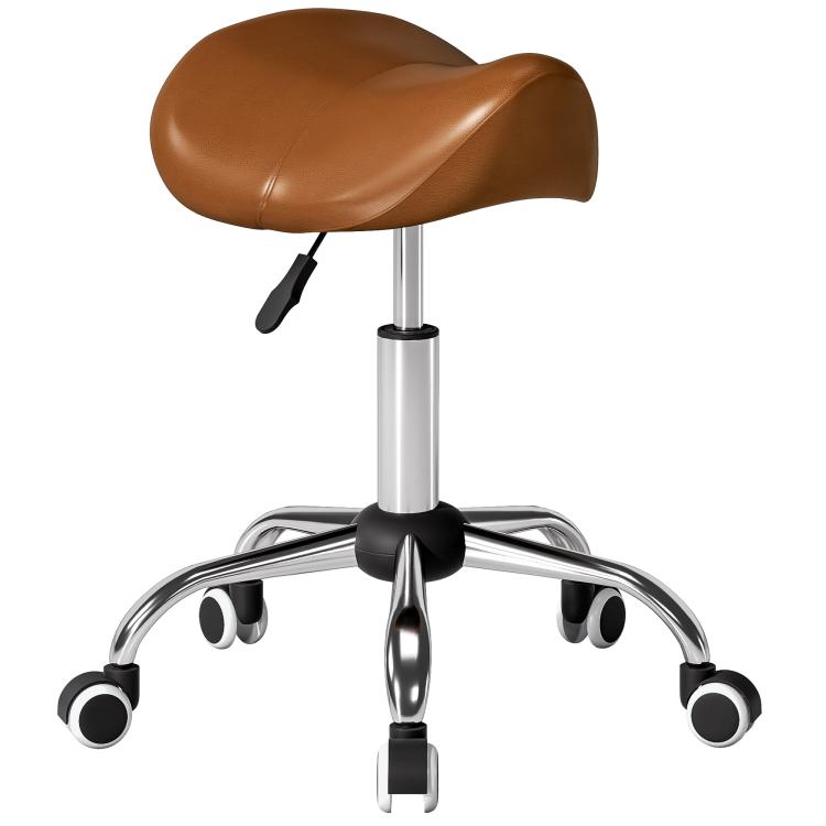 Rolling Swivel Stool with Adjustable Height – Suitable for Beauty, Dental, and Hairdressing Use – 52x53x49-61cm – Brown