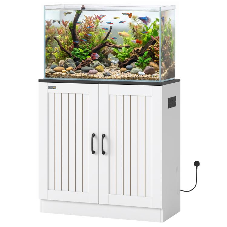 Fish Tank Stand, 20-29 Gallon Aquarium Stand w/ Power Outlets, White