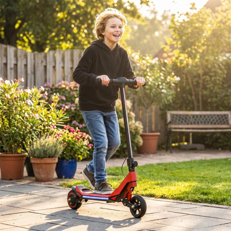 Electric Scooter for Kids, Foldable E Scooter for Age Age 6+ with LED Display, RGB lights, Up to 16km/h, Red