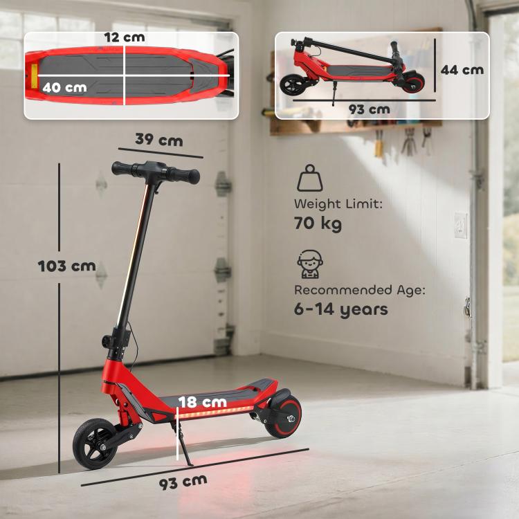 Electric Scooter for Kids, Foldable E Scooter for Age Age 6+ with LED Display, RGB lights, Up to 16km/h, Red