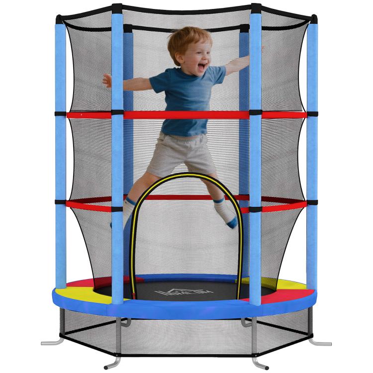 Kids Trampoline, with Enclosure Net, Steel Frame, for Ages 3-6 Years - MultiColoured