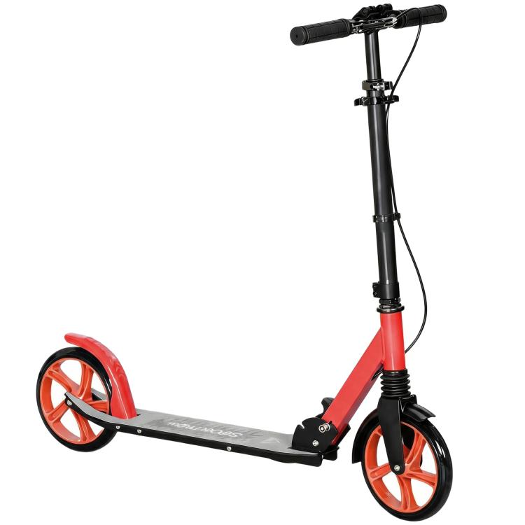One-click Folding Kick Scooter for 14+ w/ Adjustable Handlebar, Push Scooter with Kickstand, Dual Brake System, Red