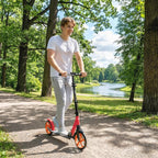 One-click Folding Kick Scooter for 14+ w/ Adjustable Handlebar, Push Scooter with Kickstand, Dual Brake System, Red