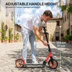 One-click Folding Kick Scooter for 14+ w/ Adjustable Handlebar, Push Scooter with Kickstand, Dual Brake System, Red