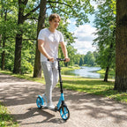 One-click Folding Kick Scooter for 14+ w/ Adjustable Handlebar, Push Scooter with Kickstand, Dual Brake System, Blue