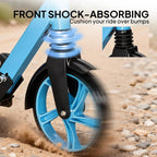 One-click Folding Kick Scooter for 14+ w/ Adjustable Handlebar, Push Scooter with Kickstand, Dual Brake System, Blue