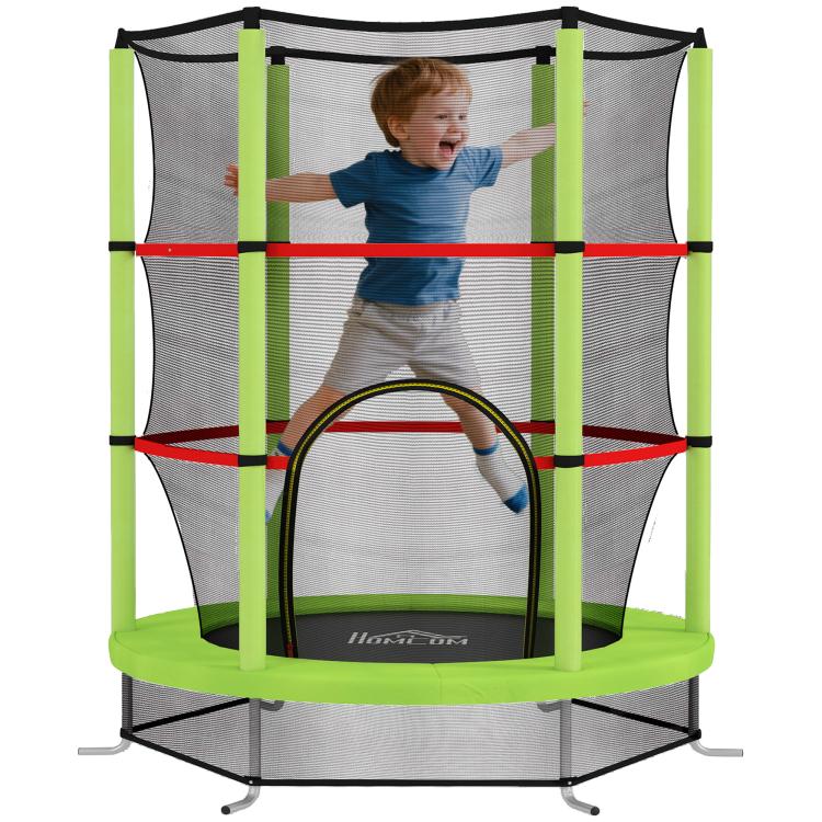 Kids Trampoline, with Enclosure Net, Steel Frame, for Ages 3-6 Years - Green