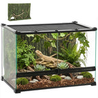 Reptile Glass Terrarium with Stone Background, Front Ventilation, Escape-Proof Knob Lock, 50 x 30 x 35 cm, Black