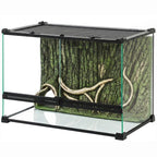 Reptile Glass Terrarium with Stone Background, Front Ventilation, Escape-Proof Knob Lock, 50 x 30 x 35 cm, Black — view 2