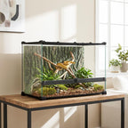 Reptile Glass Terrarium with Stone Background, Front Ventilation, Escape-Proof Knob Lock, 50 x 30 x 35 cm, Black — view 4