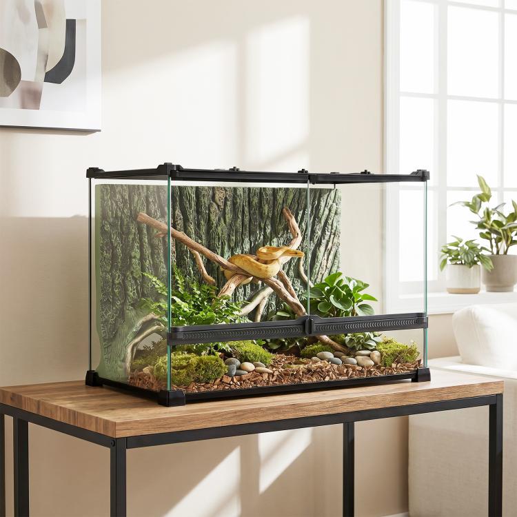 Reptile Glass Terrarium with Stone Background, Front Ventilation, Escape-Proof Knob Lock, 50 x 30 x 35 cm, Black — view 4