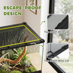 Reptile Glass Terrarium with Stone Background, Front Ventilation, Escape-Proof Knob Lock, 50 x 30 x 35 cm, Black — view 8