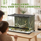 Reptile Glass Terrarium with Stone Background, Front Ventilation, Escape-Proof Knob Lock, 50 x 30 x 35 cm, Black — view 9
