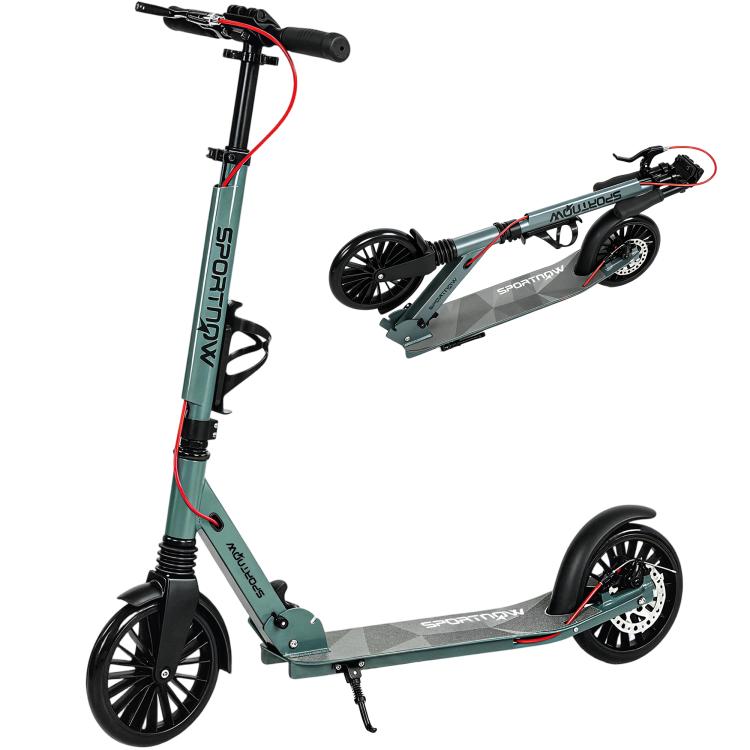 Foldable Kick Scooter with Height Adjustable Handlebar, One-click Folding Adult Scooters with 200 mm Big Wheels, Silver Tone