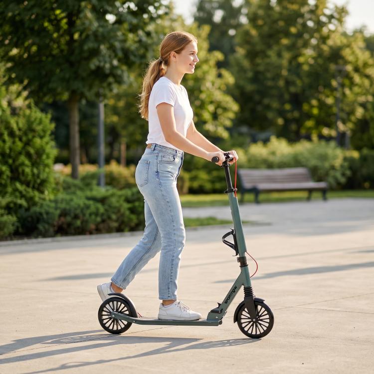 Foldable Kick Scooter with Height Adjustable Handlebar, One-click Folding Adult Scooters with 200 mm Big Wheels, Silver Tone