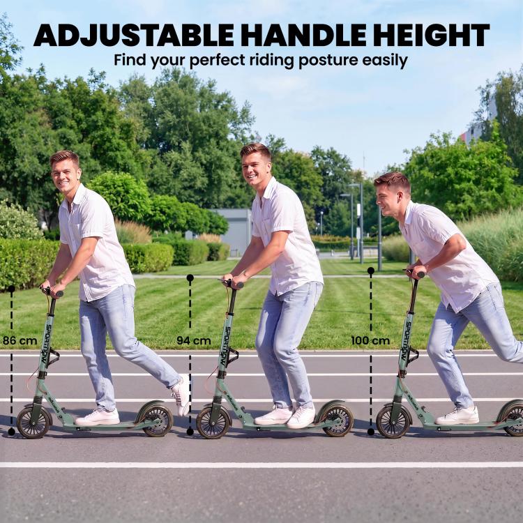 Foldable Kick Scooter with Height Adjustable Handlebar, One-click Folding Adult Scooters with 200 mm Big Wheels, Silver Tone