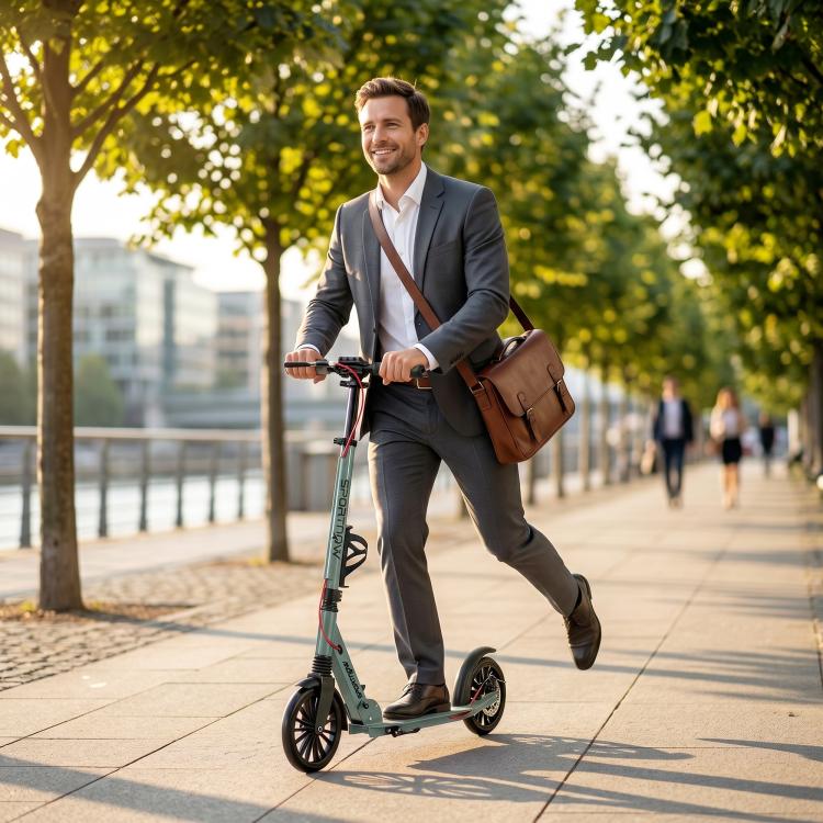Foldable Kick Scooter with Height Adjustable Handlebar, One-click Folding Adult Scooters with 200 mm Big Wheels, Silver Tone