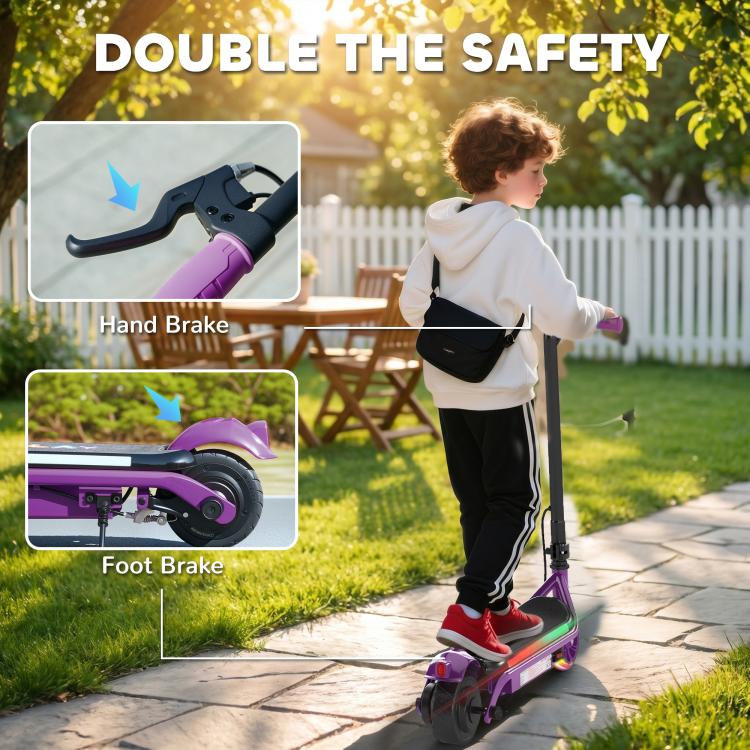 Electric Scooter for Kids Aged 6-14 Years, with Colourful Lights, Purple
