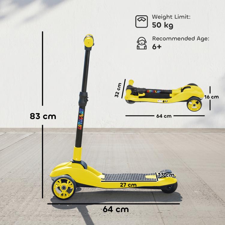 Three-Wheel Foldable Electric Scooter for Kids Aged 6-10 Years, Yellow