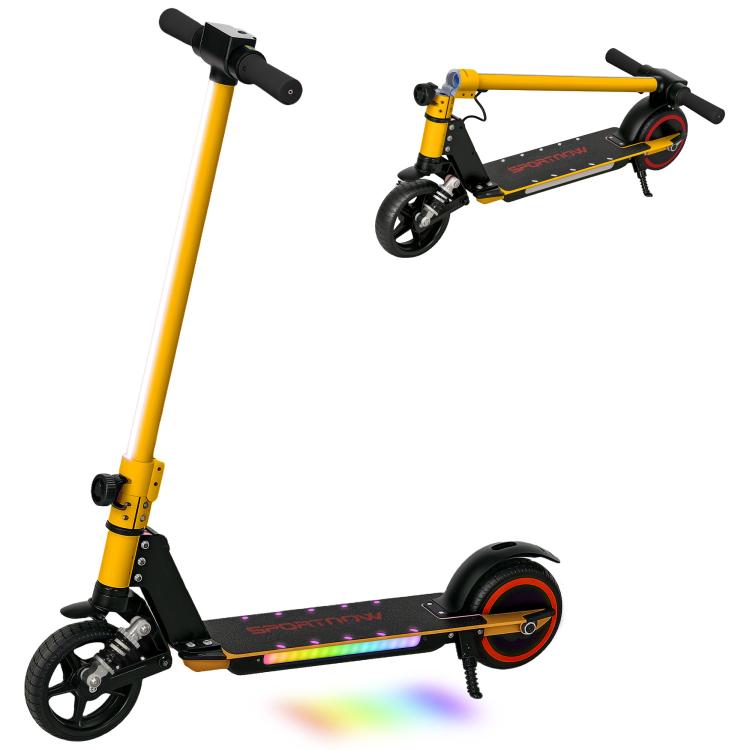 Folding Electric Scooter for Kids, with Dual Brakes, Front Suspension, LED Colourful Lights, Gold Tone