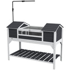 Wooden Tortoise Enclosure w/ Adjustable Lamp Holder, Openable Lid, Dual Main Houses, Storage Shelf, Fixed Tray - Grey — view 2