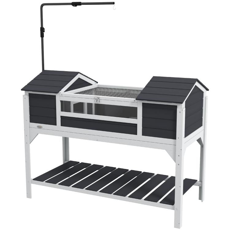 Wooden Tortoise Enclosure w/ Adjustable Lamp Holder, Openable Lid, Dual Main Houses, Storage Shelf, Fixed Tray - Grey — view 2