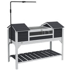 Wooden Tortoise Enclosure w/ Adjustable Lamp Holder, Openable Lid, Dual Main Houses, Storage Shelf, Fixed Tray - Grey — view 12