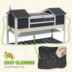 Wooden Tortoise Enclosure w/ Adjustable Lamp Holder, Openable Lid, Dual Main Houses, Storage Shelf, Fixed Tray - Grey — view 8