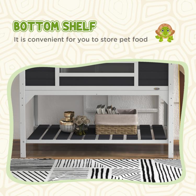 Wooden Tortoise Enclosure w/ Adjustable Lamp Holder, Openable Lid, Dual Main Houses, Storage Shelf, Fixed Tray - Grey — view 9
