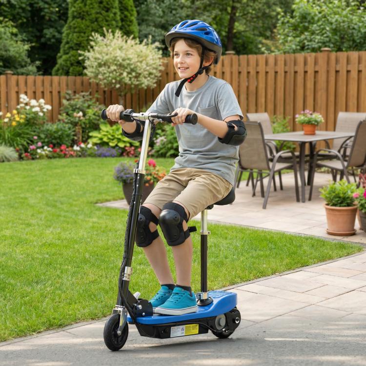 Powered Electric Scooter Ride-On, with Brakes, Adjustable Seat, Adjustable Handlebars, Blue