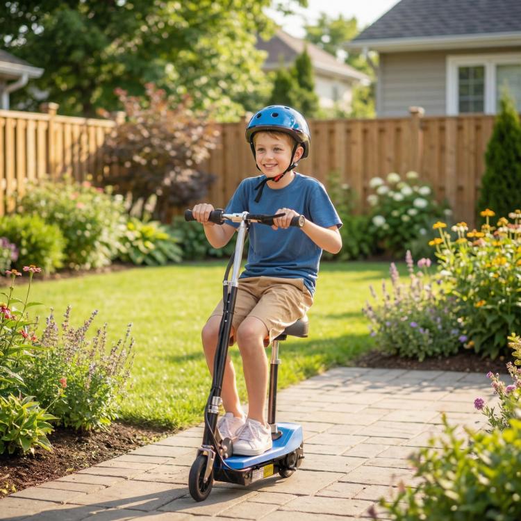 Powered Electric Scooter Ride-On, with Brakes, Adjustable Seat, Adjustable Handlebars, Blue