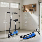 Powered Electric Scooter Ride-On, with Brakes, Adjustable Seat, Adjustable Handlebars, Blue