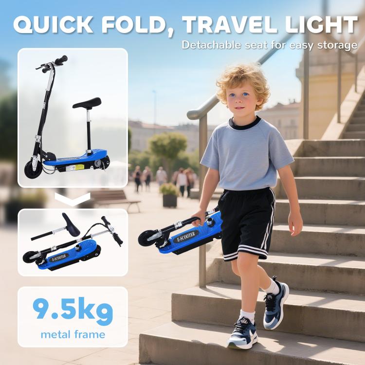 Powered Electric Scooter Ride-On, with Brakes, Adjustable Seat, Adjustable Handlebars, Blue