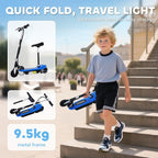 Powered Electric Scooter Ride-On, with Brakes, Adjustable Seat, Adjustable Handlebars, Blue