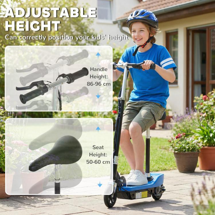 Powered Electric Scooter Ride-On, with Brakes, Adjustable Seat, Adjustable Handlebars, Blue