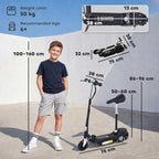 Powered Electric Scooter Ride-On, with Brakes, Adjustable Seat, Adjustable Handlebars, Black