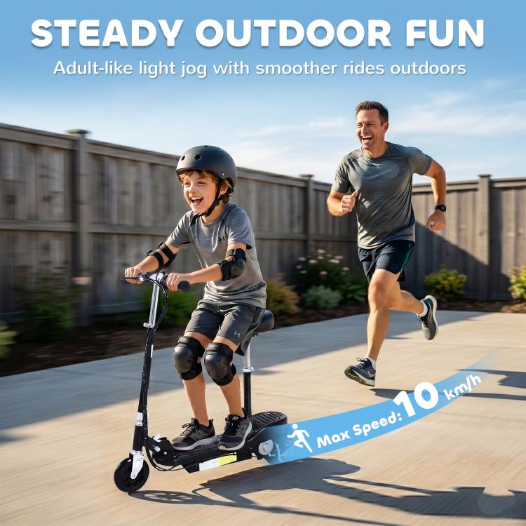 Powered Electric Scooter Ride-On, with Brakes, Adjustable Seat, Adjustable Handlebars, Black