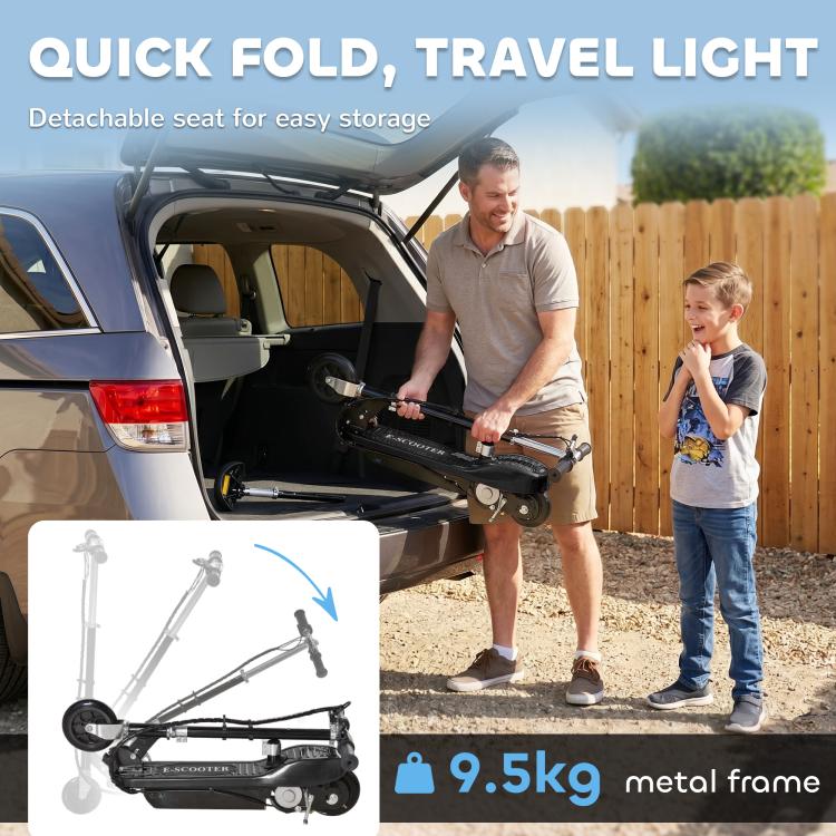 Powered Electric Scooter Ride-On, with Brakes, Adjustable Seat, Adjustable Handlebars, Black