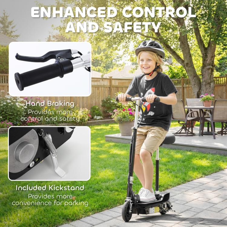 Powered Electric Scooter Ride-On, with Brakes, Adjustable Seat, Adjustable Handlebars, Black