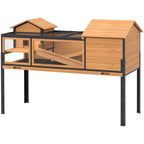 Wooden Tortoise House with Stand Legs, Clear Observation Windows, Ramps, Openable Top, Built-in Tray, Yellow — view 2
