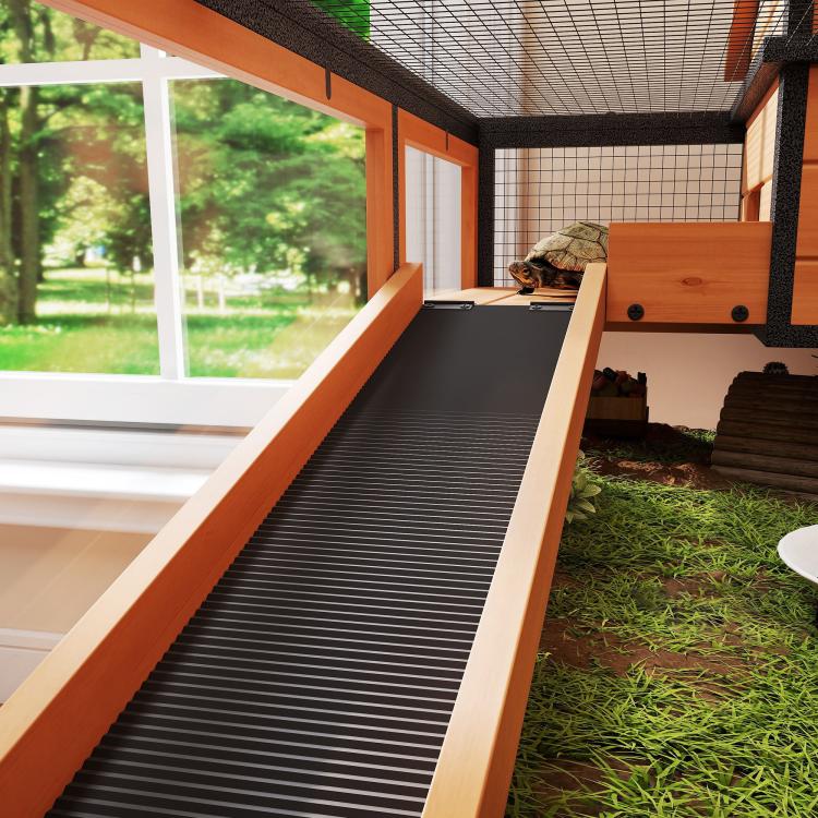 Wooden Tortoise House with Stand Legs, Clear Observation Windows, Ramps, Openable Top, Built-in Tray, Yellow — view 11
