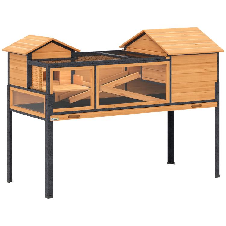 Wooden Tortoise House with Stand Legs, Clear Observation Windows, Ramps, Openable Top, Built-in Tray, Yellow — view 12
