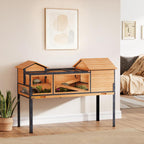 Wooden Tortoise House with Stand Legs, Clear Observation Windows, Ramps, Openable Top, Built-in Tray, Yellow — view 3
