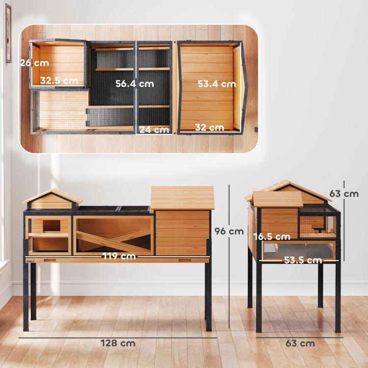 Wooden Tortoise House with Stand Legs, Clear Observation Windows, Ramps, Openable Top, Built-in Tray, Yellow — view 5