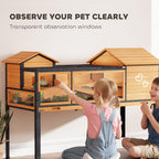 Wooden Tortoise House with Stand Legs, Clear Observation Windows, Ramps, Openable Top, Built-in Tray, Yellow — view 7